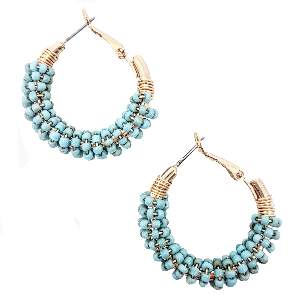 earthy teal | beaded indie hoop earrings