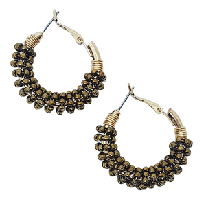 metallic bronze | beaded indie hoop earrings