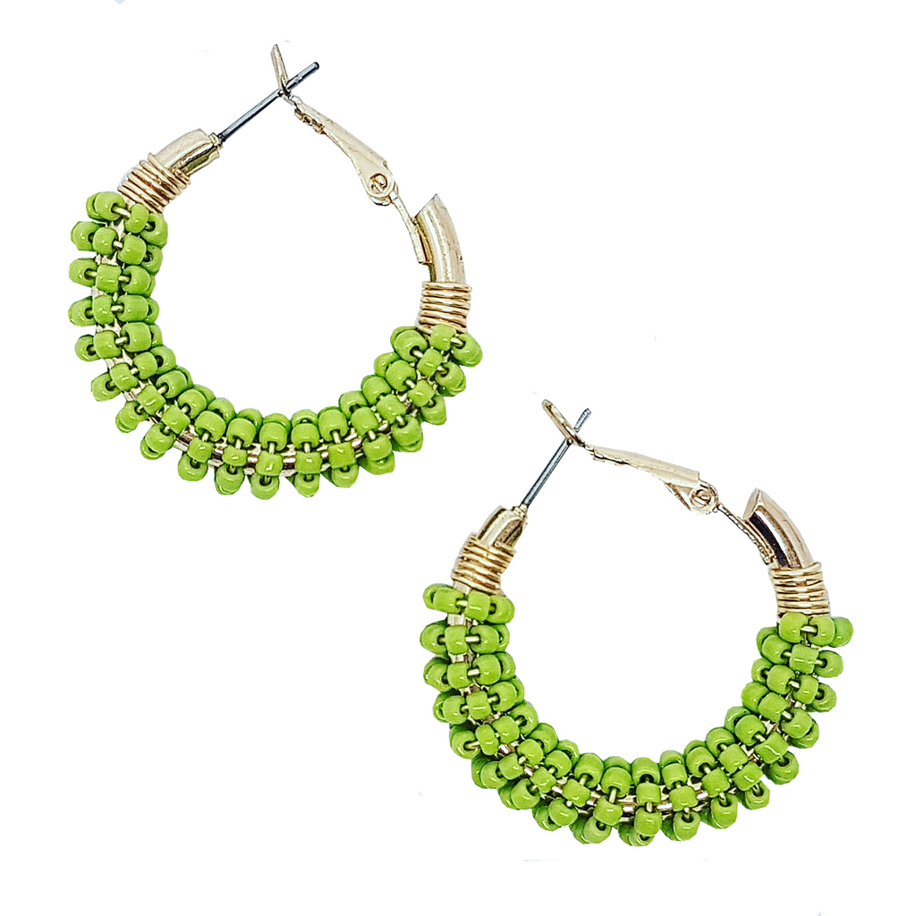 lime | beaded indie hoop earrings