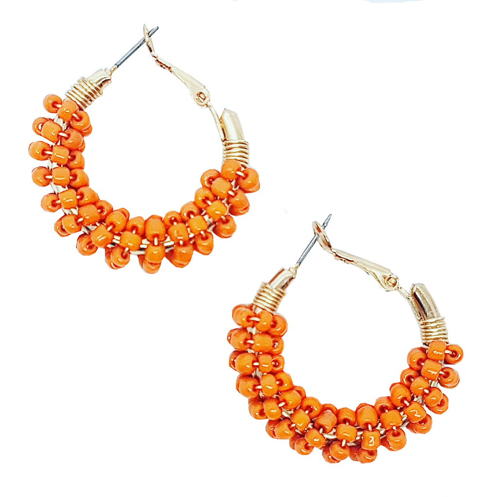 tangerine | beaded indie hoop earrings