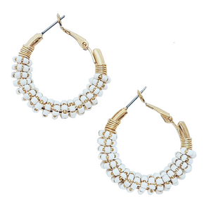 white| beaded indie hoop earrings